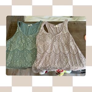 Maurices Lace Tank Tops - Green and Cream